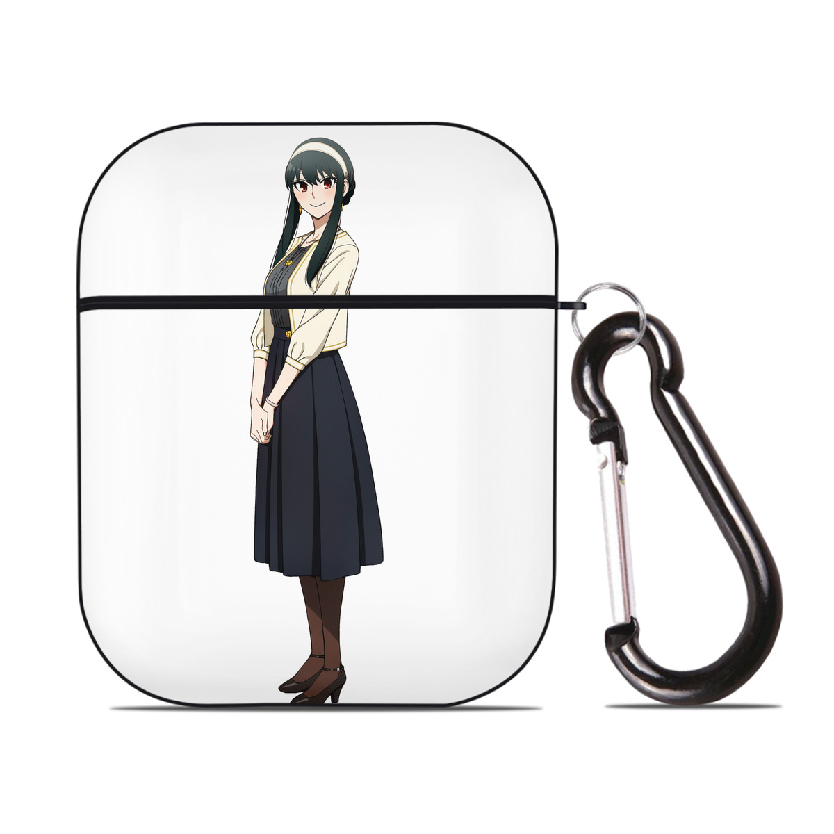 （画像用） SPY×FAMILY间谍家家酒 AirPods 第2世代保護ケース ハードシェル ブラック 耐衝撃・防指紋・カラビナ付き