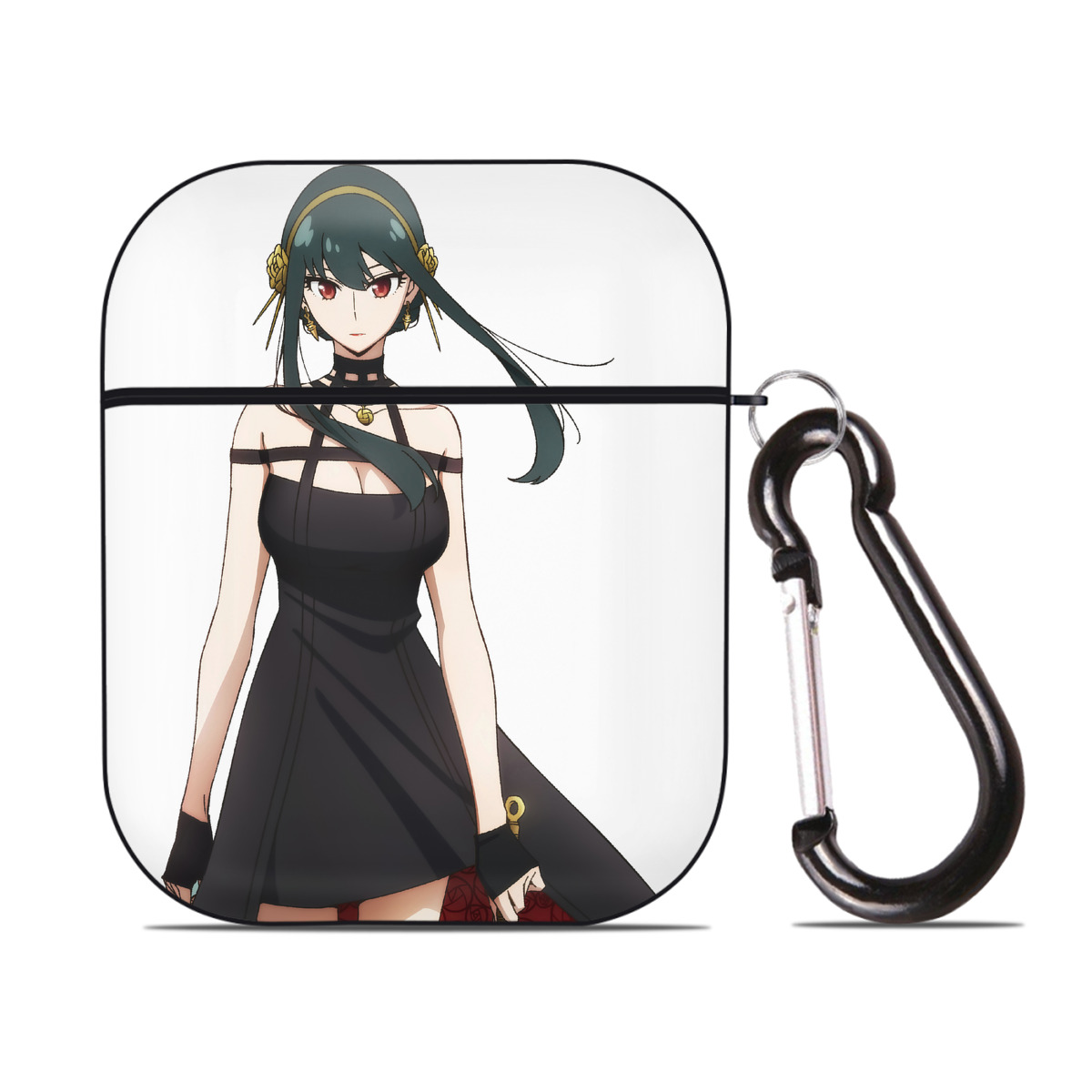 （画像用） SPY×FAMILY间谍家家酒 AirPods 第2世代保護ケース ハードシェル ブラック 耐衝撃・防指紋・カラビナ付き