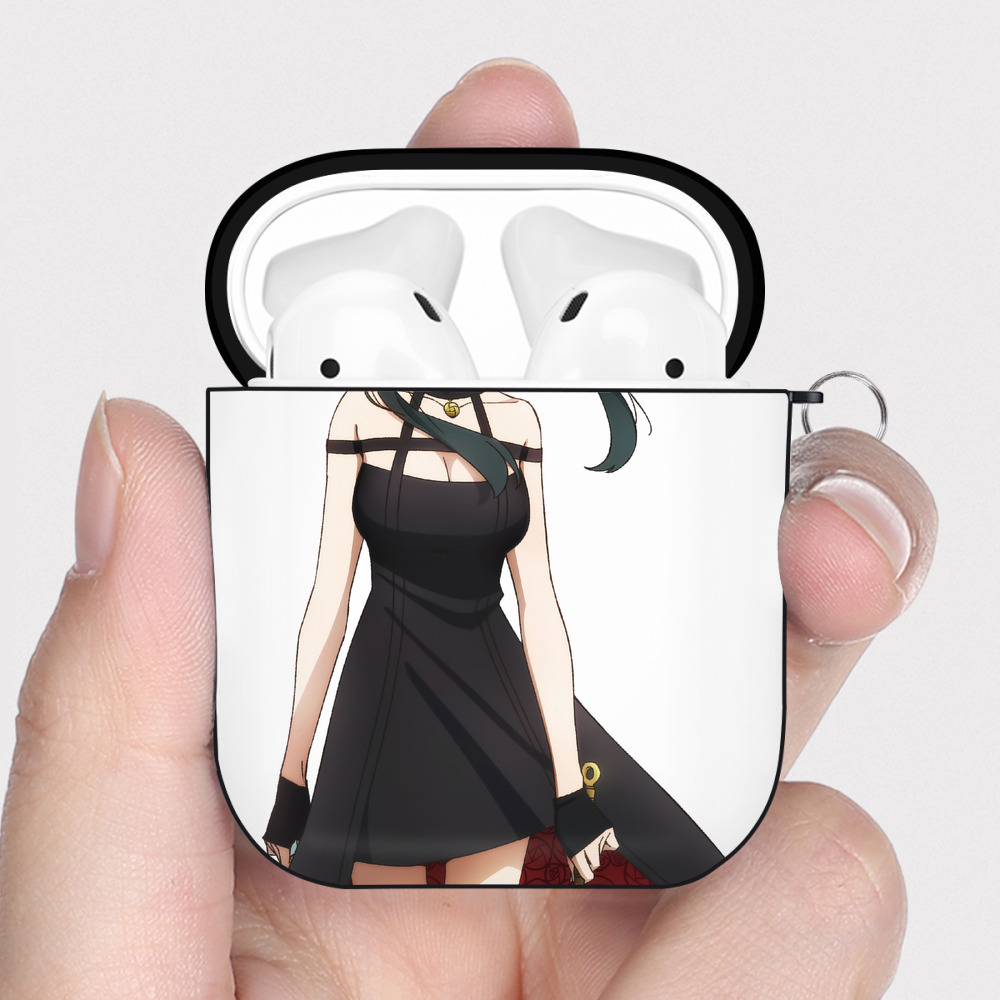 （画像用） SPY×FAMILY间谍家家酒 AirPods 第2世代保護ケース ハードシェル ブラック 耐衝撃・防指紋・カラビナ付き