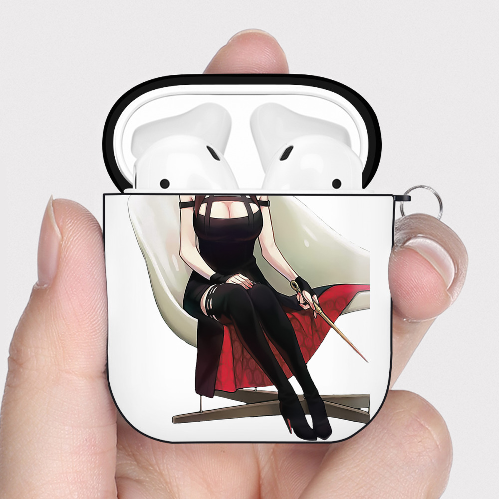 （画像用） SPY×FAMILY间谍家家酒 AirPods 第2世代保護ケース ハードシェル ブラック 耐衝撃・防指紋・カラビナ付き