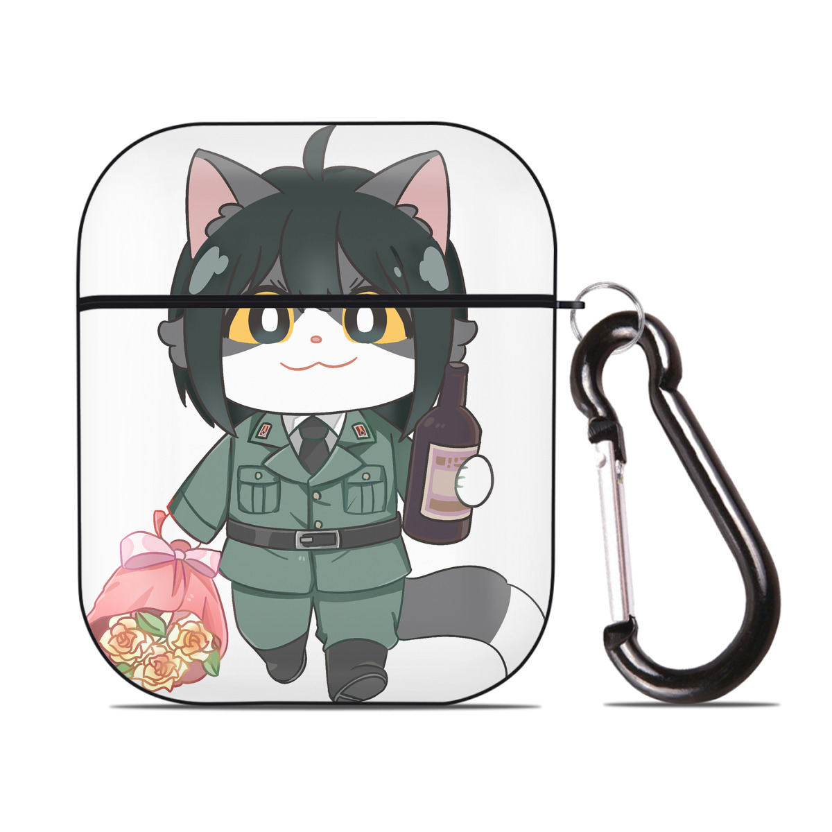 （画像用） SPY×FAMILY间谍家家酒 AirPods 第2世代保護ケース ハードシェル ブラック 耐衝撃・防指紋・カラビナ付き