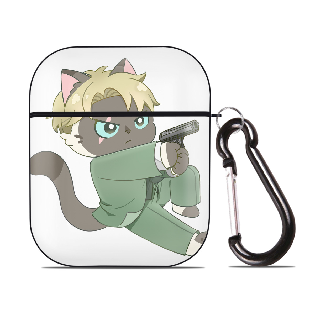 （画像用） SPY×FAMILY间谍家家酒 AirPods 第2世代保護ケース ハードシェル ブラック 耐衝撃・防指紋・カラビナ付き