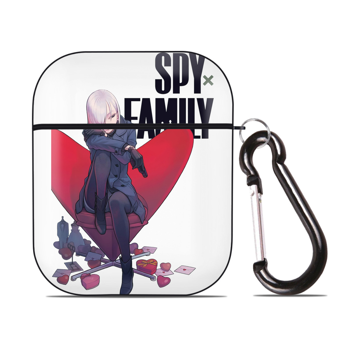 （画像用） SPY×FAMILY间谍家家酒 AirPods 第2世代保護ケース ハードシェル ブラック 耐衝撃・防指紋・カラビナ付き