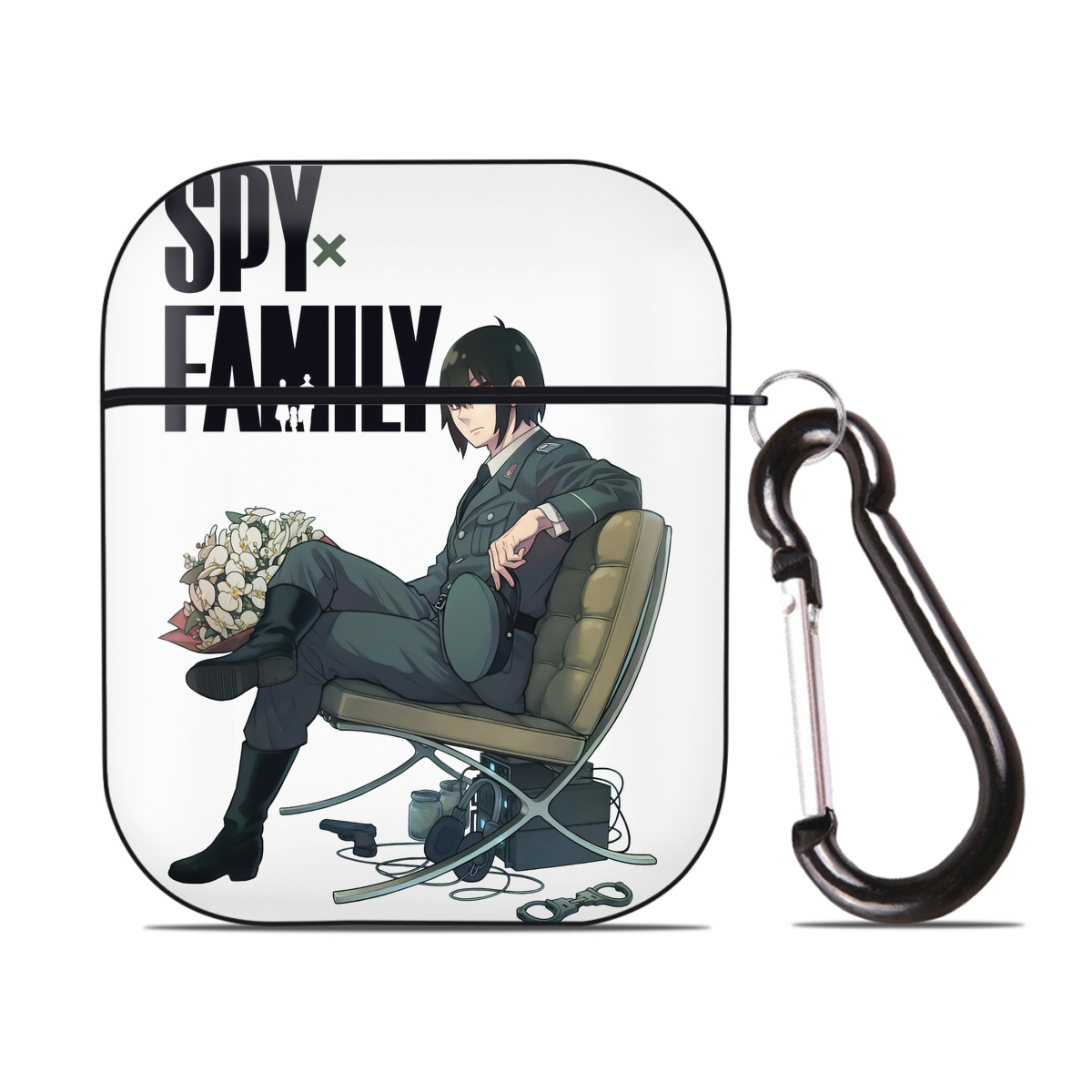（画像用） SPY×FAMILY间谍家家酒 AirPods 第2世代保護ケース ハードシェル ブラック 耐衝撃・防指紋・カラビナ付き