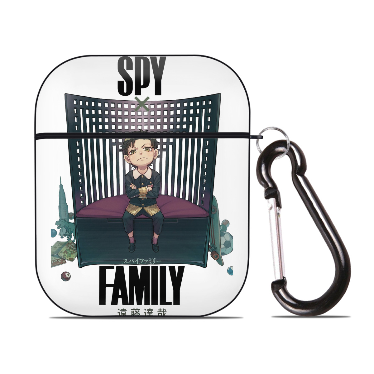 （画像用） SPY×FAMILY间谍家家酒 AirPods 第2世代保護ケース ハードシェル ブラック 耐衝撃・防指紋・カラビナ付き