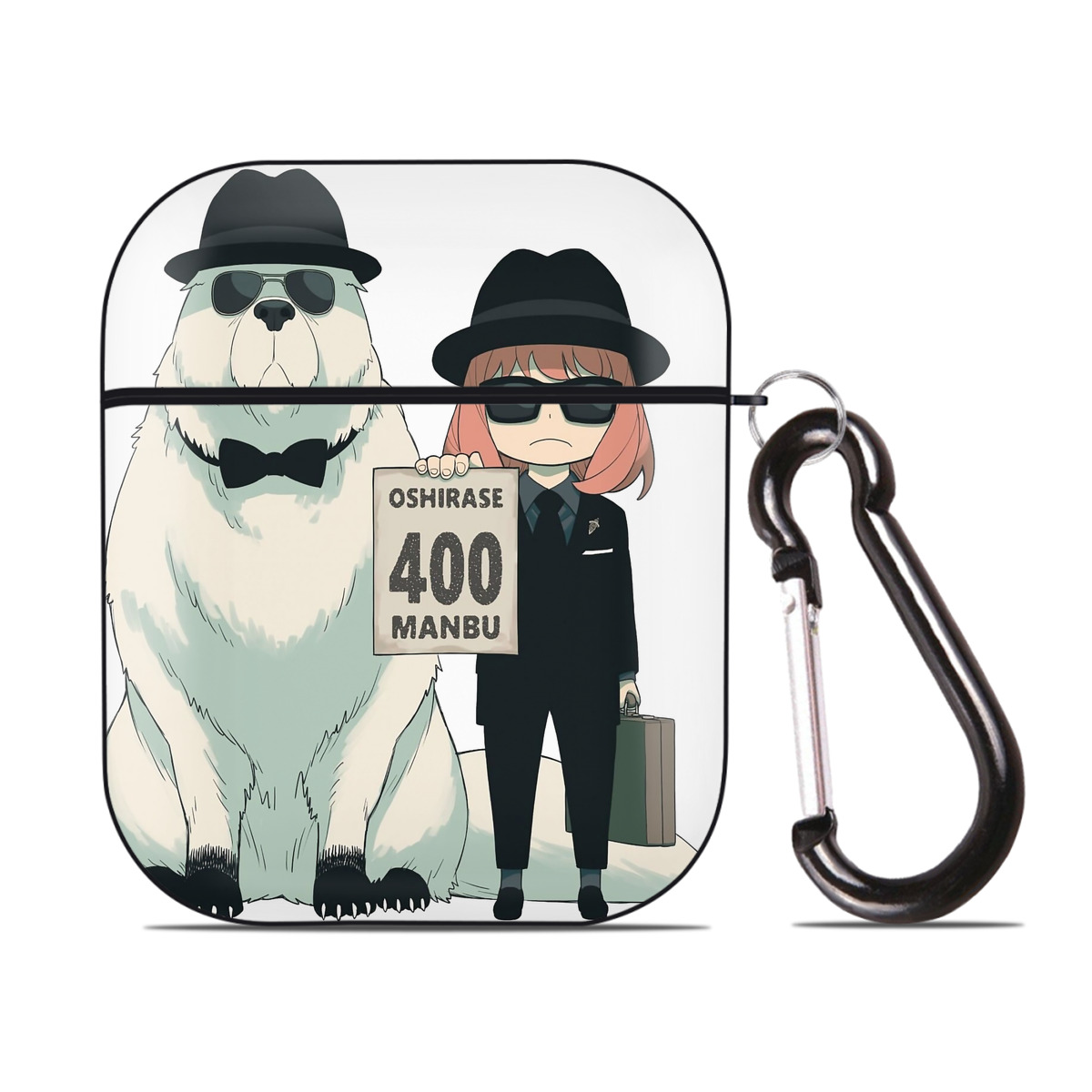 （画像用） SPY×FAMILY间谍家家酒 AirPods 第2世代保護ケース ハードシェル ブラック 耐衝撃・防指紋・カラビナ付き