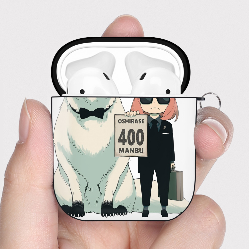 （画像用） SPY×FAMILY间谍家家酒 AirPods 第2世代保護ケース ハードシェル ブラック 耐衝撃・防指紋・カラビナ付き