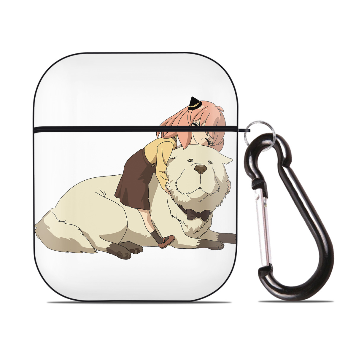 （画像用） SPY×FAMILY间谍家家酒 AirPods 第2世代保護ケース ハードシェル ブラック 耐衝撃・防指紋・カラビナ付き