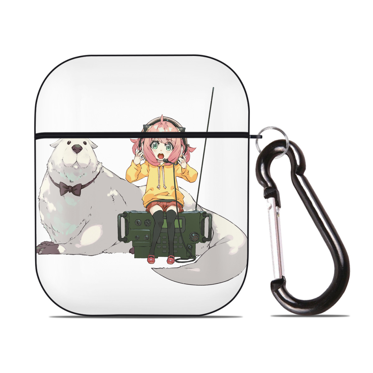 （画像用） SPY×FAMILY间谍家家酒 AirPods 第2世代保護ケース ハードシェル ブラック 耐衝撃・防指紋・カラビナ付き