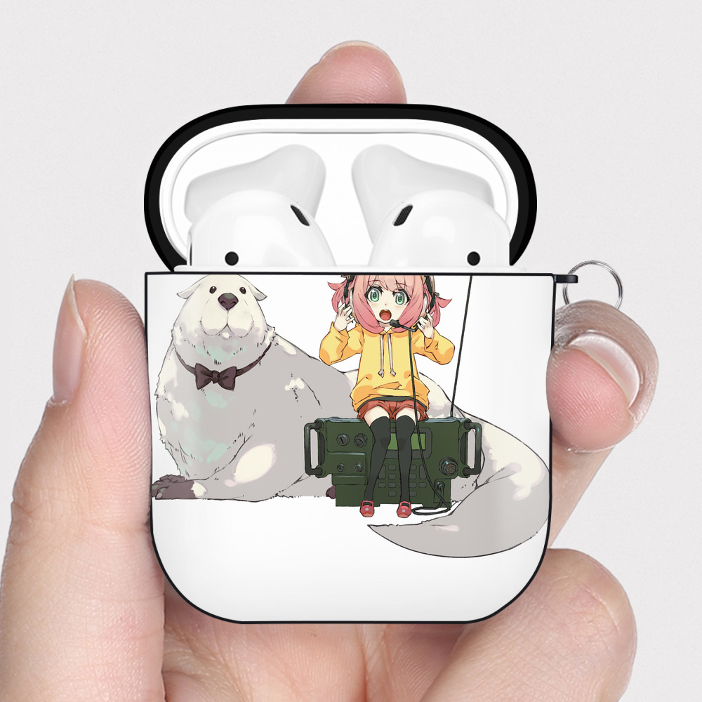 （画像用） SPY×FAMILY间谍家家酒 AirPods 第2世代保護ケース ハードシェル ブラック 耐衝撃・防指紋・カラビナ付き