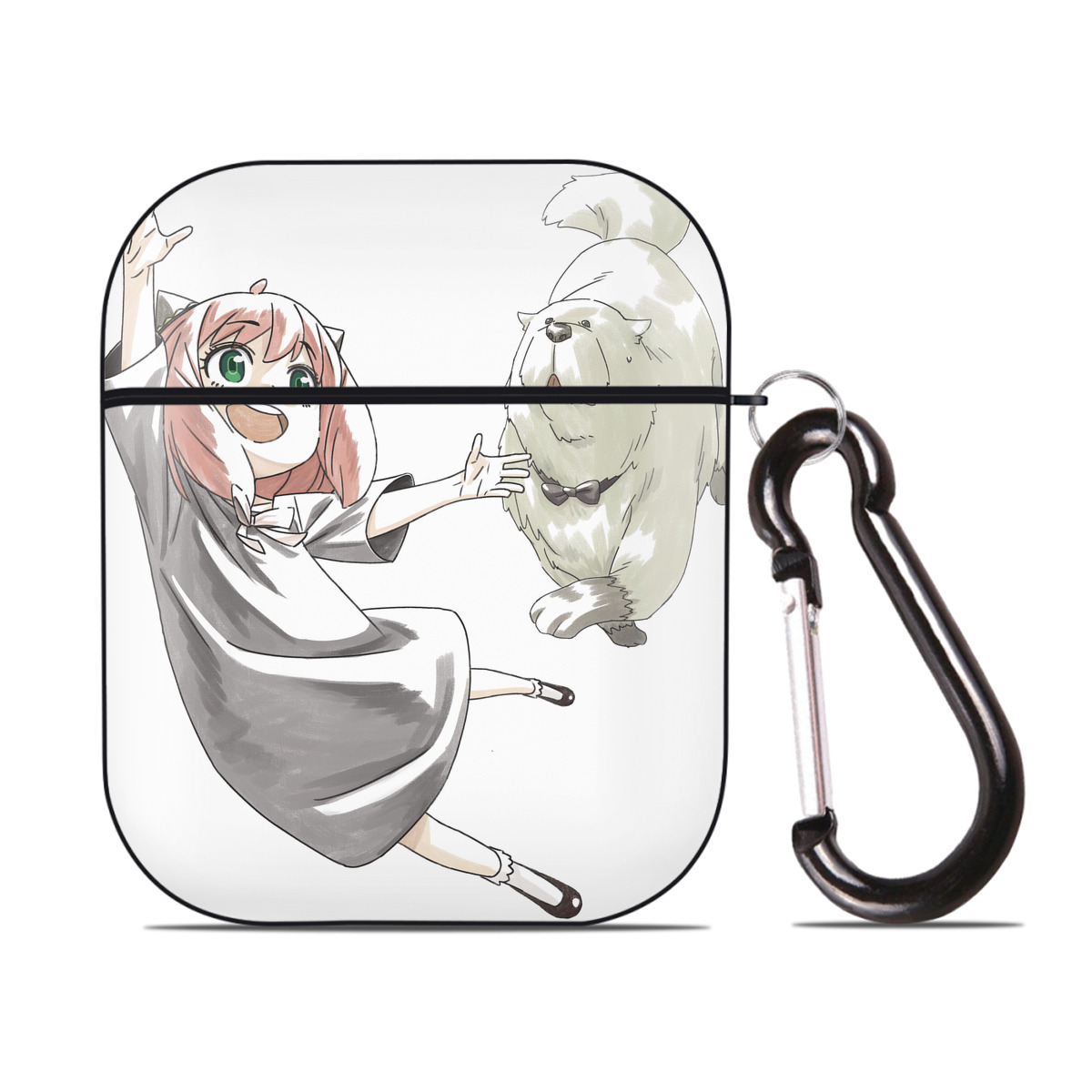 （画像用） SPY×FAMILY间谍家家酒 AirPods 第2世代保護ケース ハードシェル ブラック 耐衝撃・防指紋・カラビナ付き