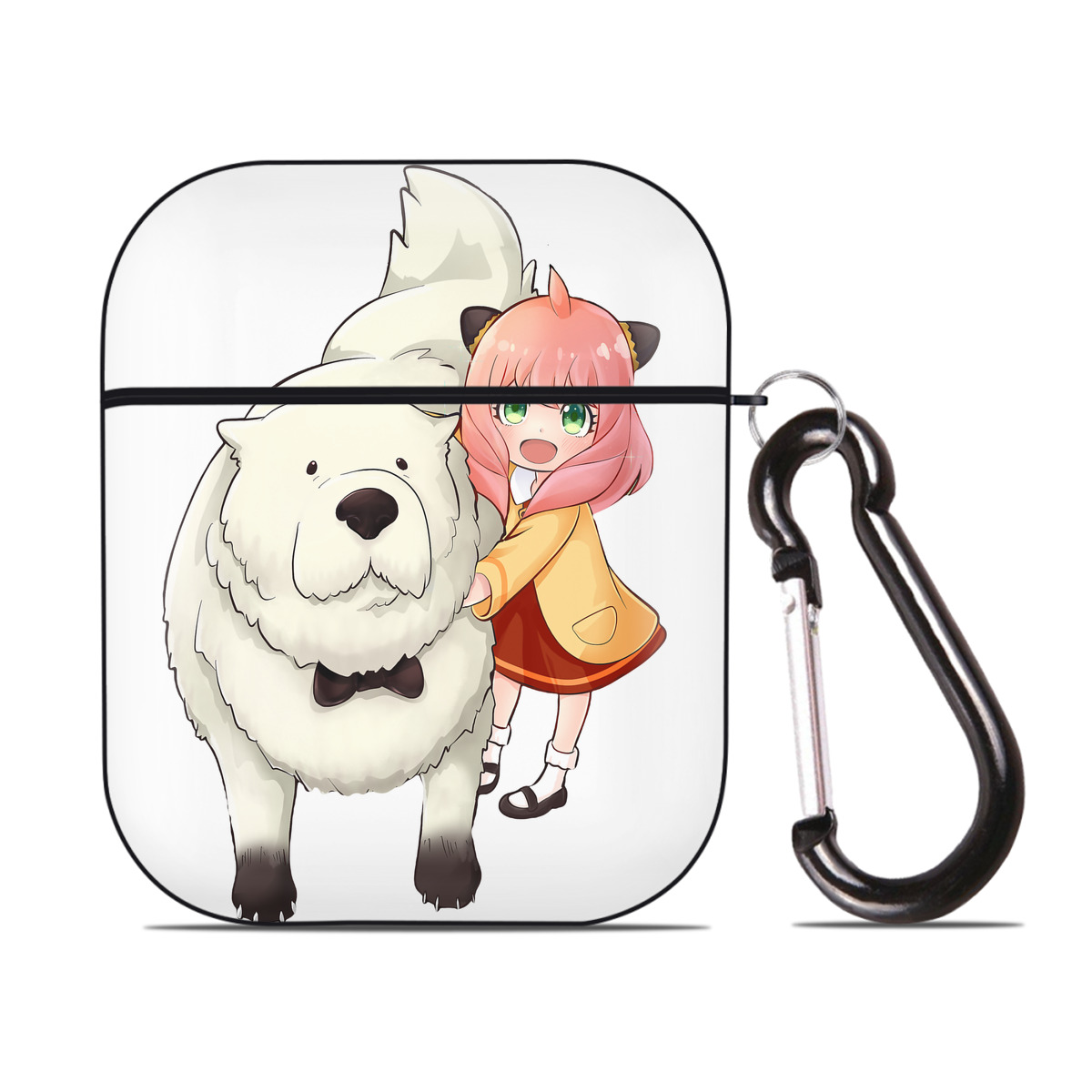 （画像用） SPY×FAMILY间谍家家酒 AirPods 第2世代保護ケース ハードシェル ブラック 耐衝撃・防指紋・カラビナ付き