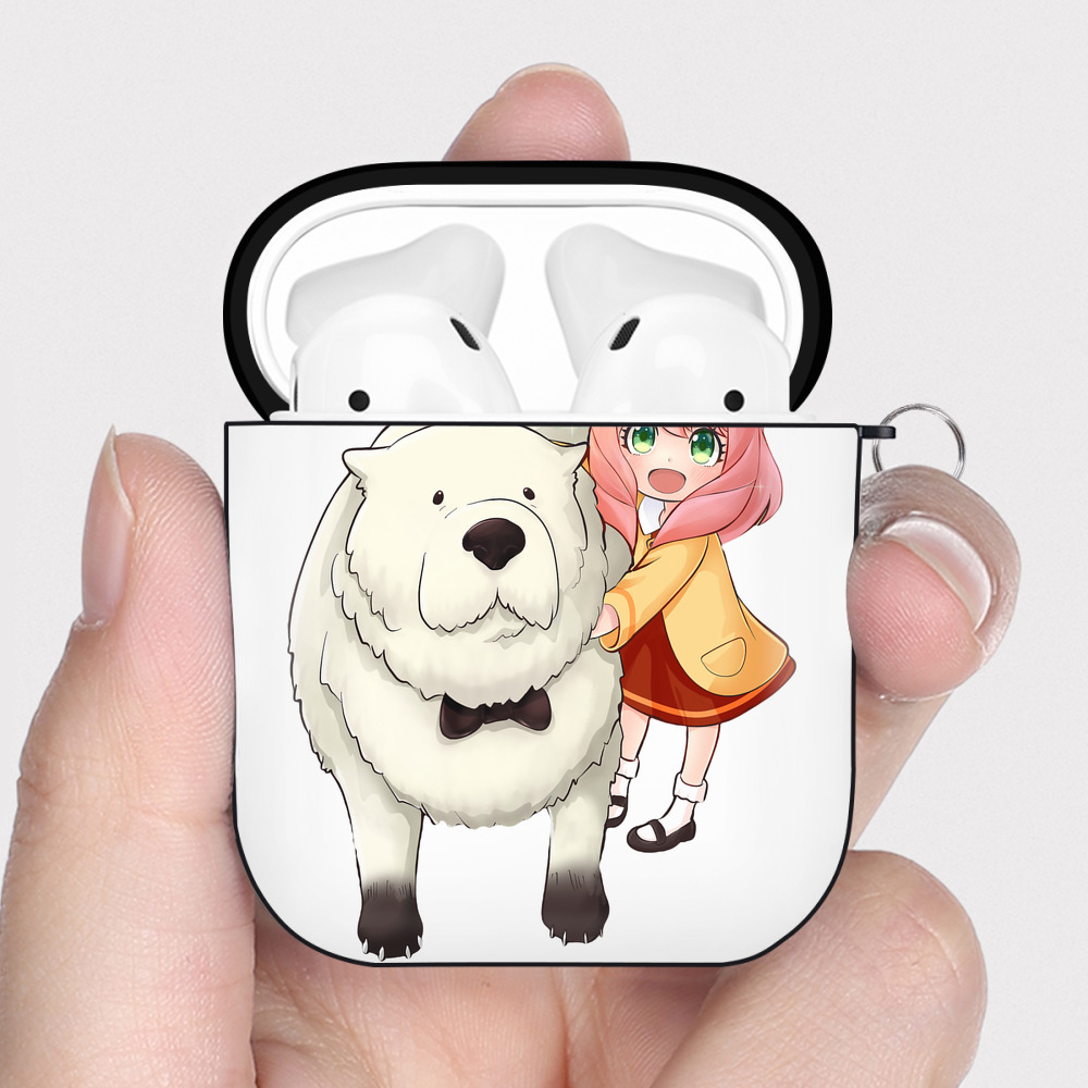 （画像用） SPY×FAMILY间谍家家酒 AirPods 第2世代保護ケース ハードシェル ブラック 耐衝撃・防指紋・カラビナ付き