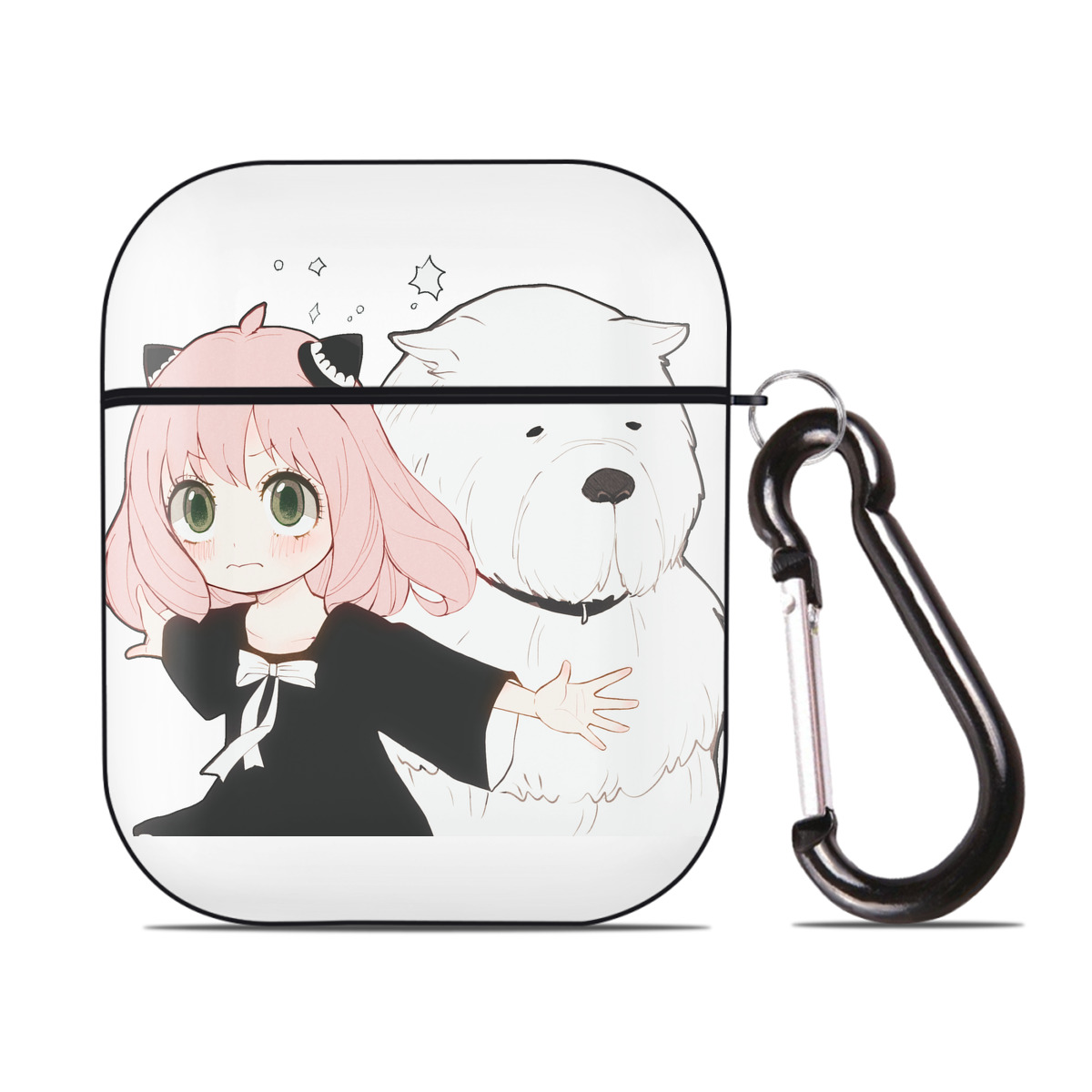 （画像用） SPY×FAMILY间谍家家酒 AirPods 第2世代保護ケース ハードシェル ブラック 耐衝撃・防指紋・カラビナ付き