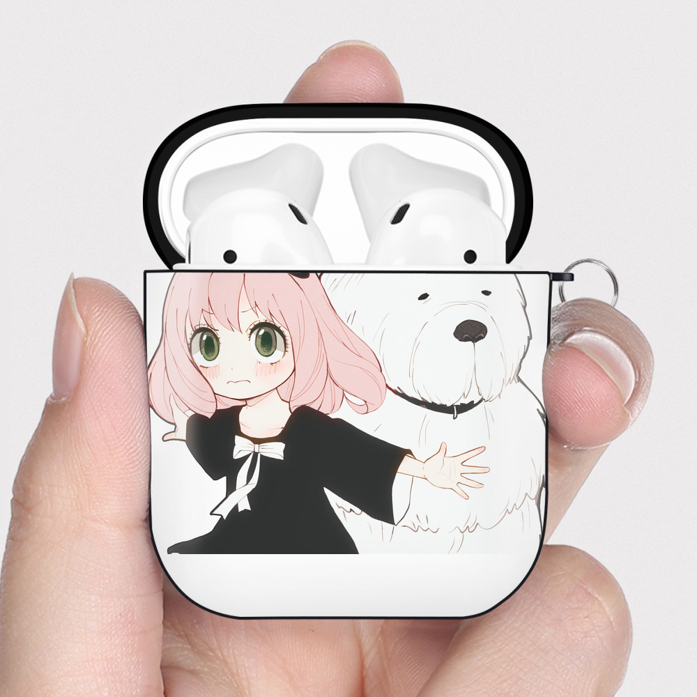 （画像用） SPY×FAMILY间谍家家酒 AirPods 第2世代保護ケース ハードシェル ブラック 耐衝撃・防指紋・カラビナ付き