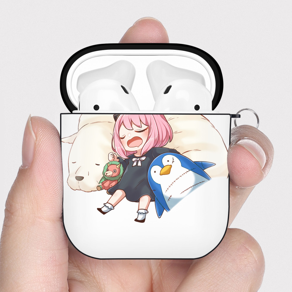 （画像用） SPY×FAMILY间谍家家酒 AirPods 第2世代保護ケース ハードシェル ブラック 耐衝撃・防指紋・カラビナ付き