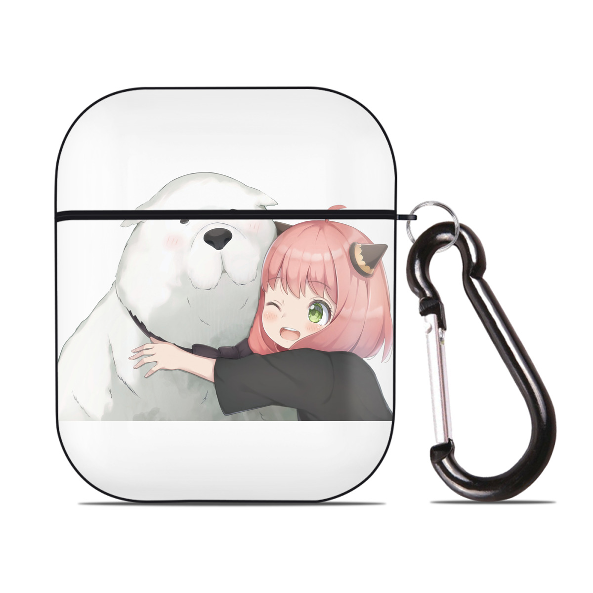（画像用） SPY×FAMILY间谍家家酒 AirPods 第2世代保護ケース ハードシェル ブラック 耐衝撃・防指紋・カラビナ付き