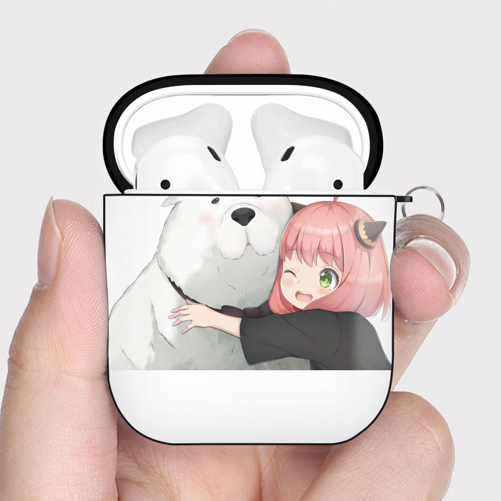 （画像用） SPY×FAMILY间谍家家酒 AirPods 第2世代保護ケース ハードシェル ブラック 耐衝撃・防指紋・カラビナ付き