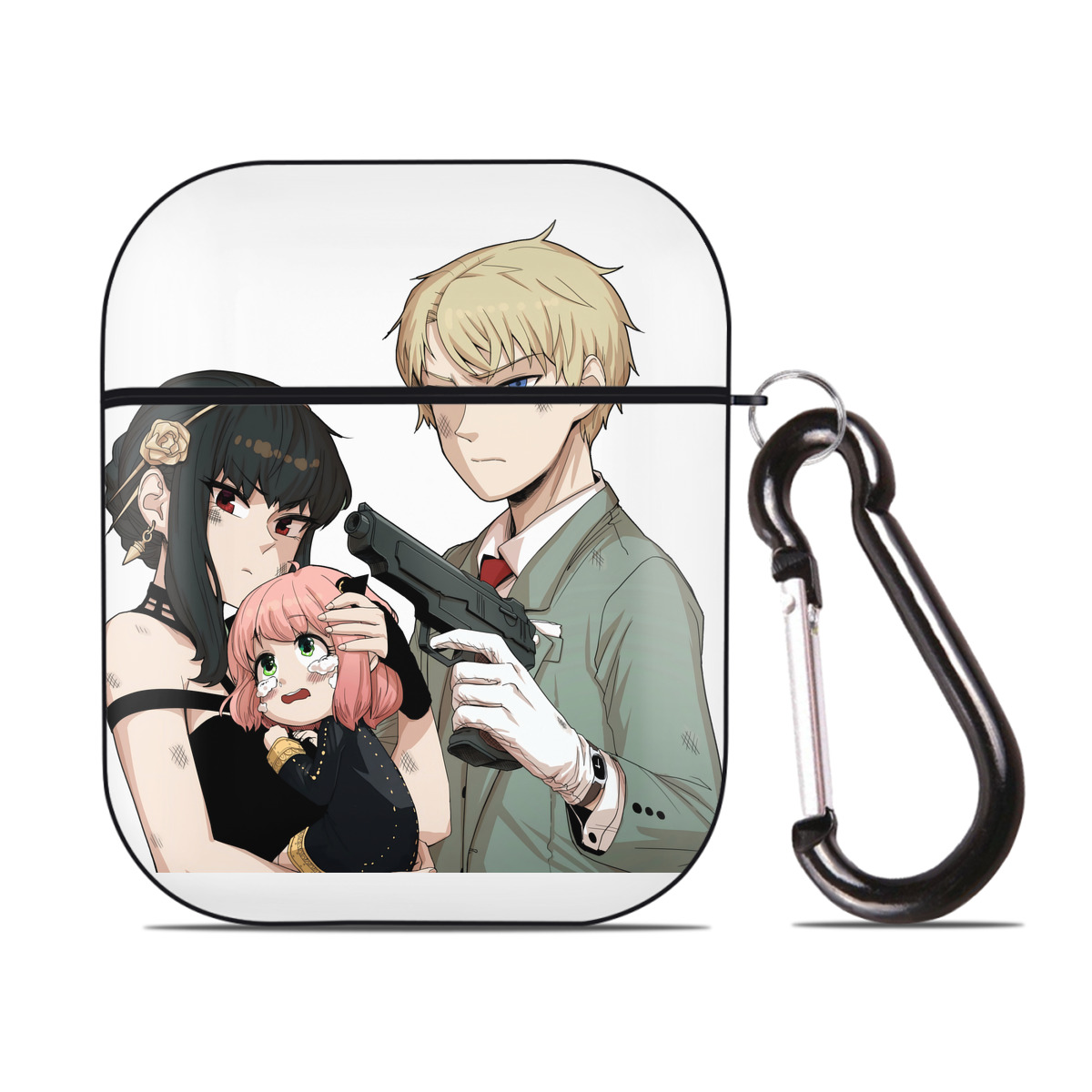 （画像用） SPY×FAMILY间谍家家酒 AirPods 第2世代保護ケース ハードシェル ブラック 耐衝撃・防指紋・カラビナ付き