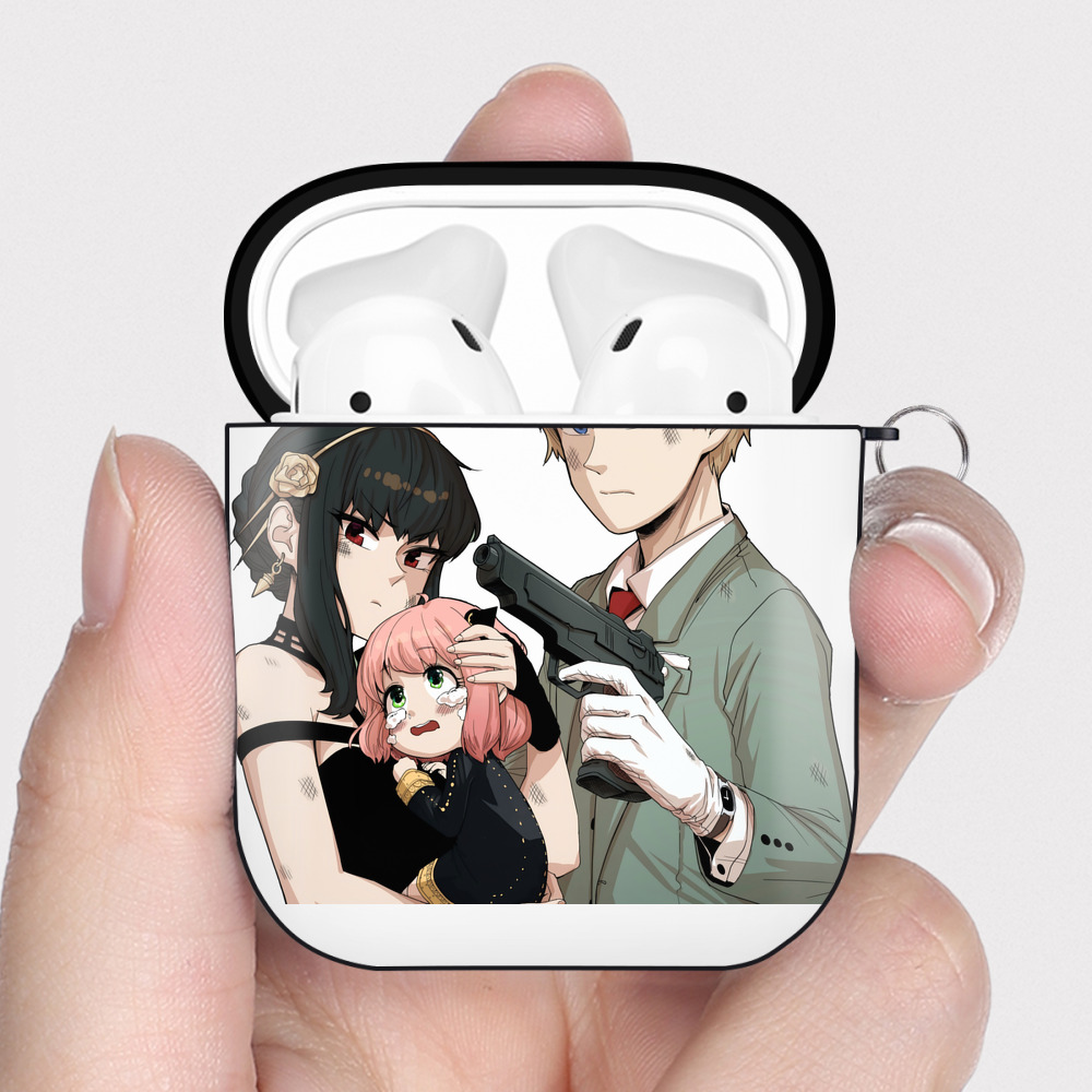 （画像用） SPY×FAMILY间谍家家酒 AirPods 第2世代保護ケース ハードシェル ブラック 耐衝撃・防指紋・カラビナ付き