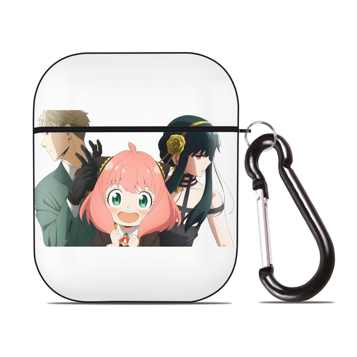 （画像用） SPY×FAMILY间谍家家酒 AirPods 第2世代保護ケース ハードシェル ブラック 耐衝撃・防指紋・カラビナ付き