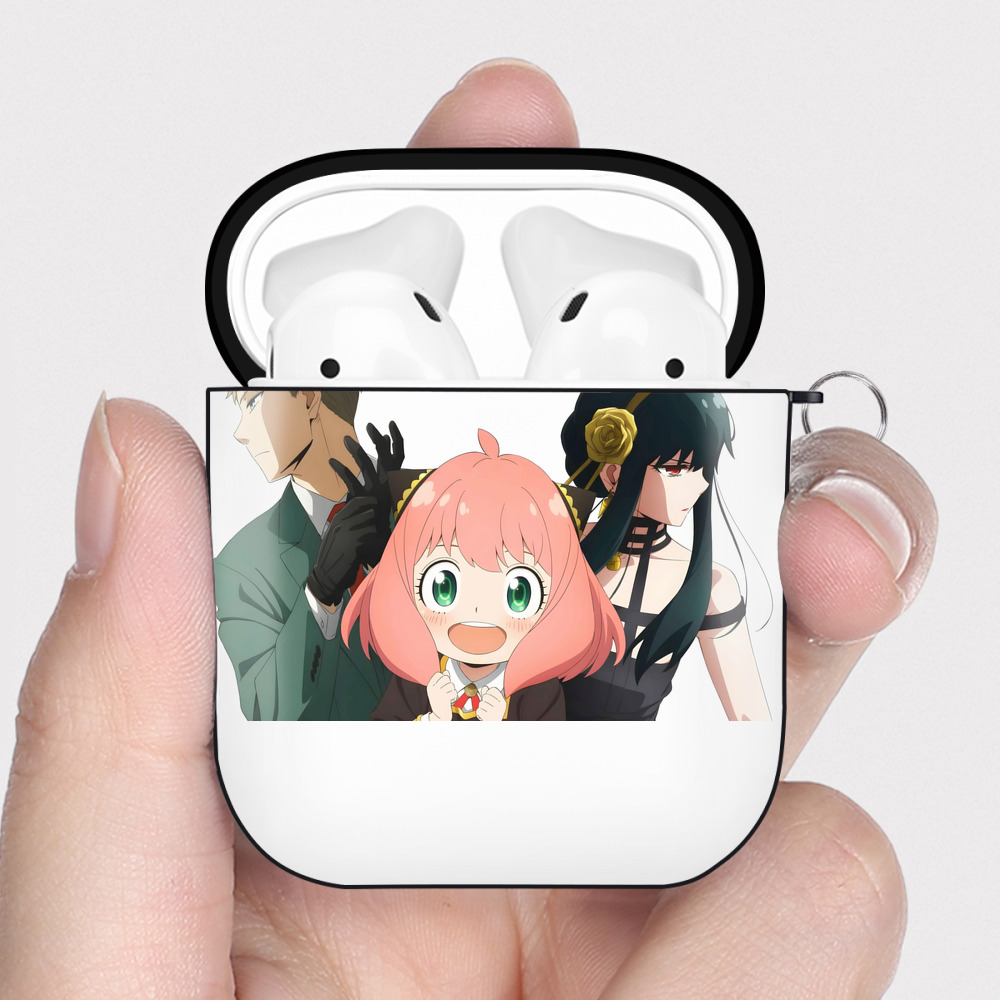 （画像用） SPY×FAMILY间谍家家酒 AirPods 第2世代保護ケース ハードシェル ブラック 耐衝撃・防指紋・カラビナ付き
