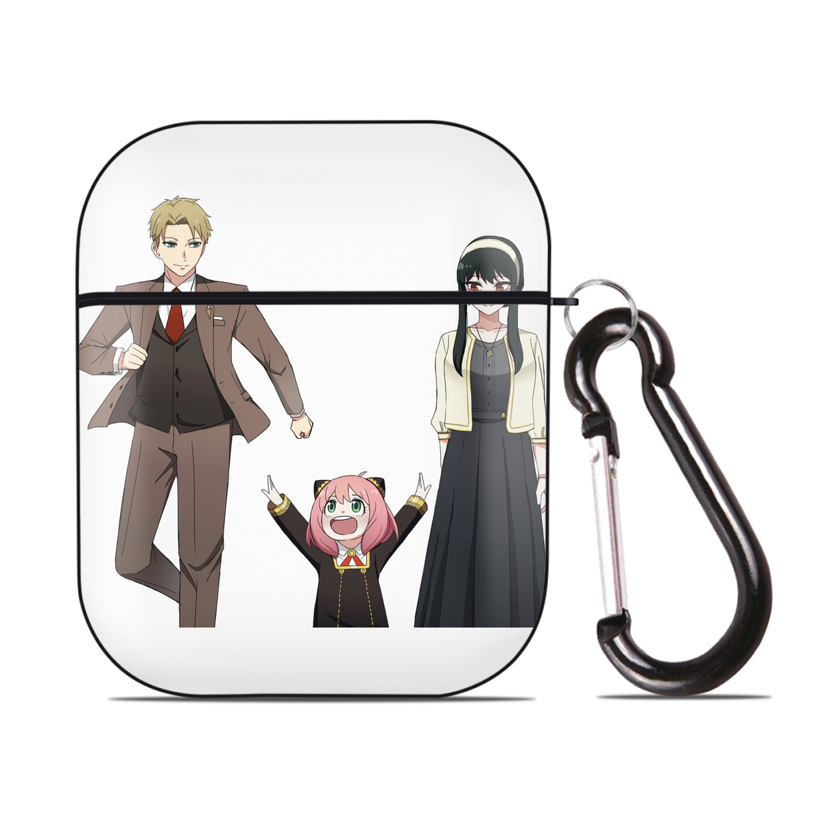 （画像用） SPY×FAMILY间谍家家酒 AirPods 第2世代保護ケース ハードシェル ブラック 耐衝撃・防指紋・カラビナ付き