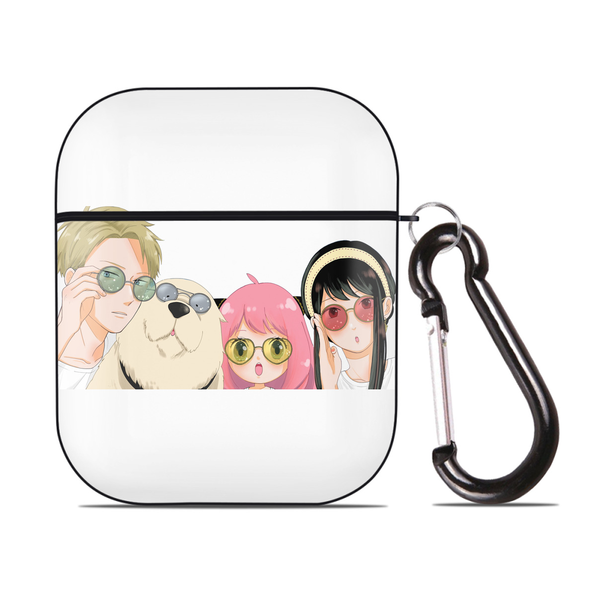 （画像用） SPY×FAMILY间谍家家酒 AirPods 第2世代保護ケース ハードシェル ブラック 耐衝撃・防指紋・カラビナ付き