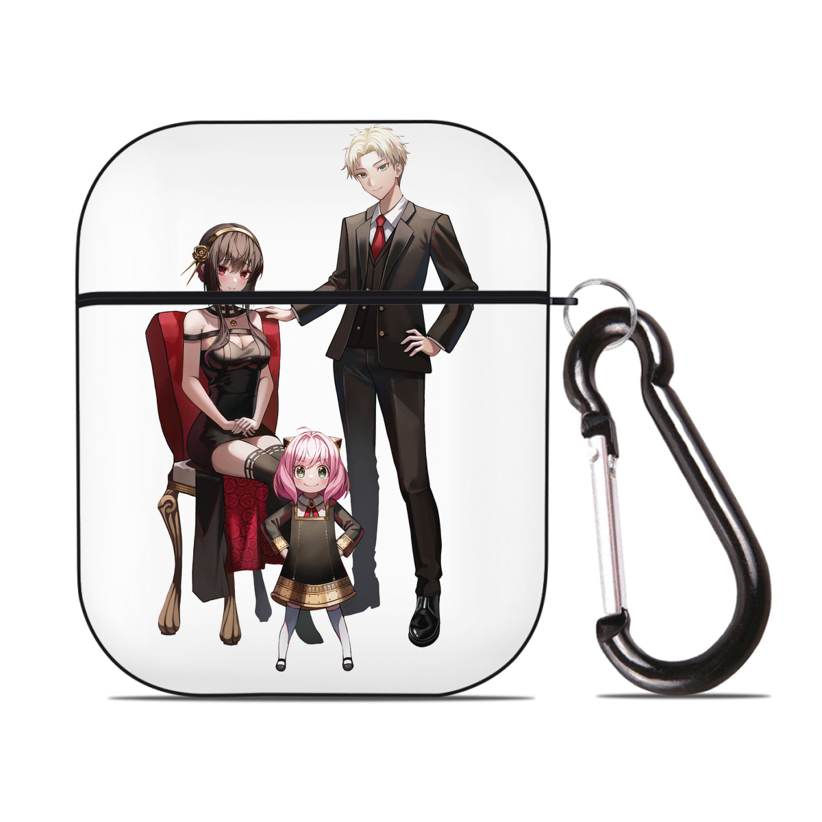 （画像用） SPY×FAMILY间谍家家酒 AirPods 第2世代保護ケース ハードシェル ブラック 耐衝撃・防指紋・カラビナ付き