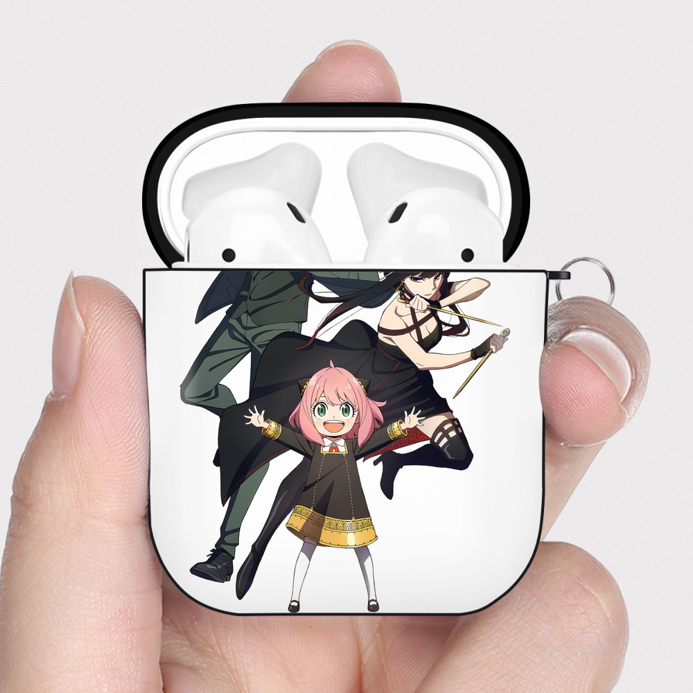（画像用） SPY×FAMILY间谍家家酒 AirPods 第2世代保護ケース ハードシェル ブラック 耐衝撃・防指紋・カラビナ付き