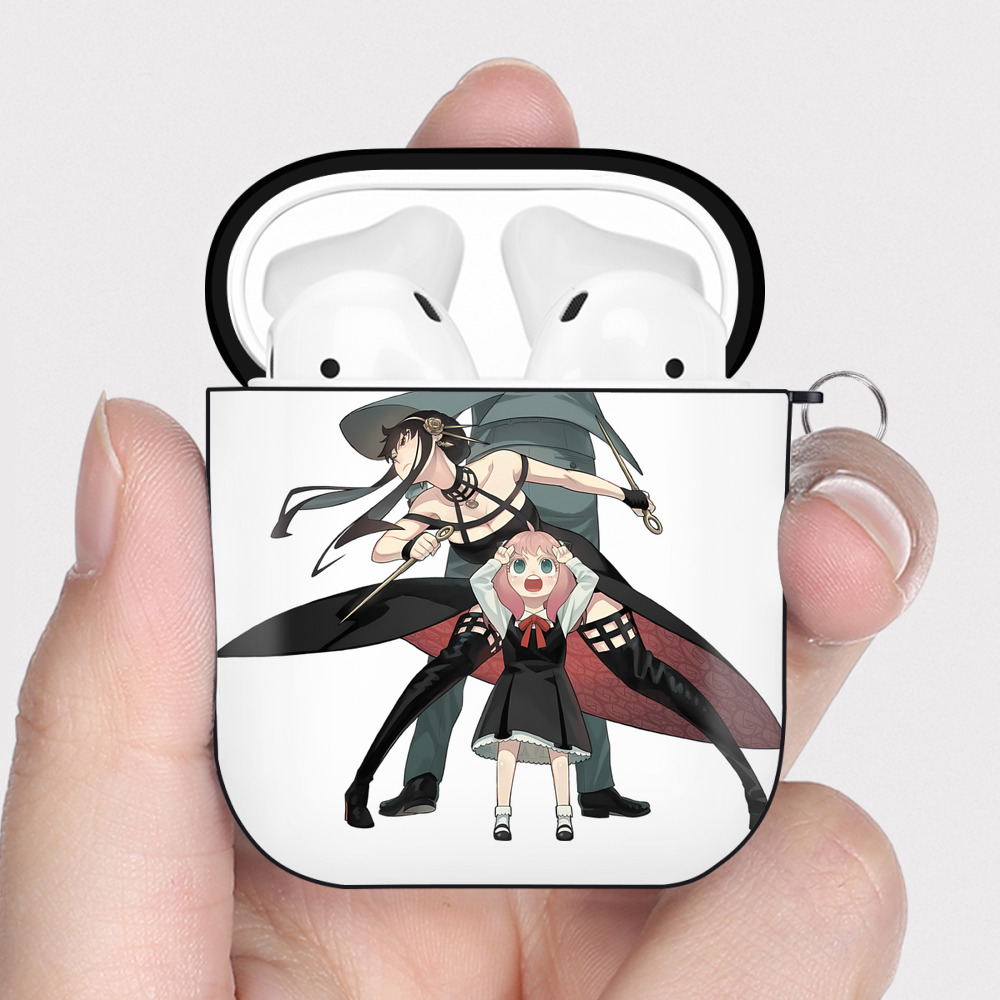 （画像用） SPY×FAMILY间谍家家酒 AirPods 第2世代保護ケース ハードシェル ブラック 耐衝撃・防指紋・カラビナ付き