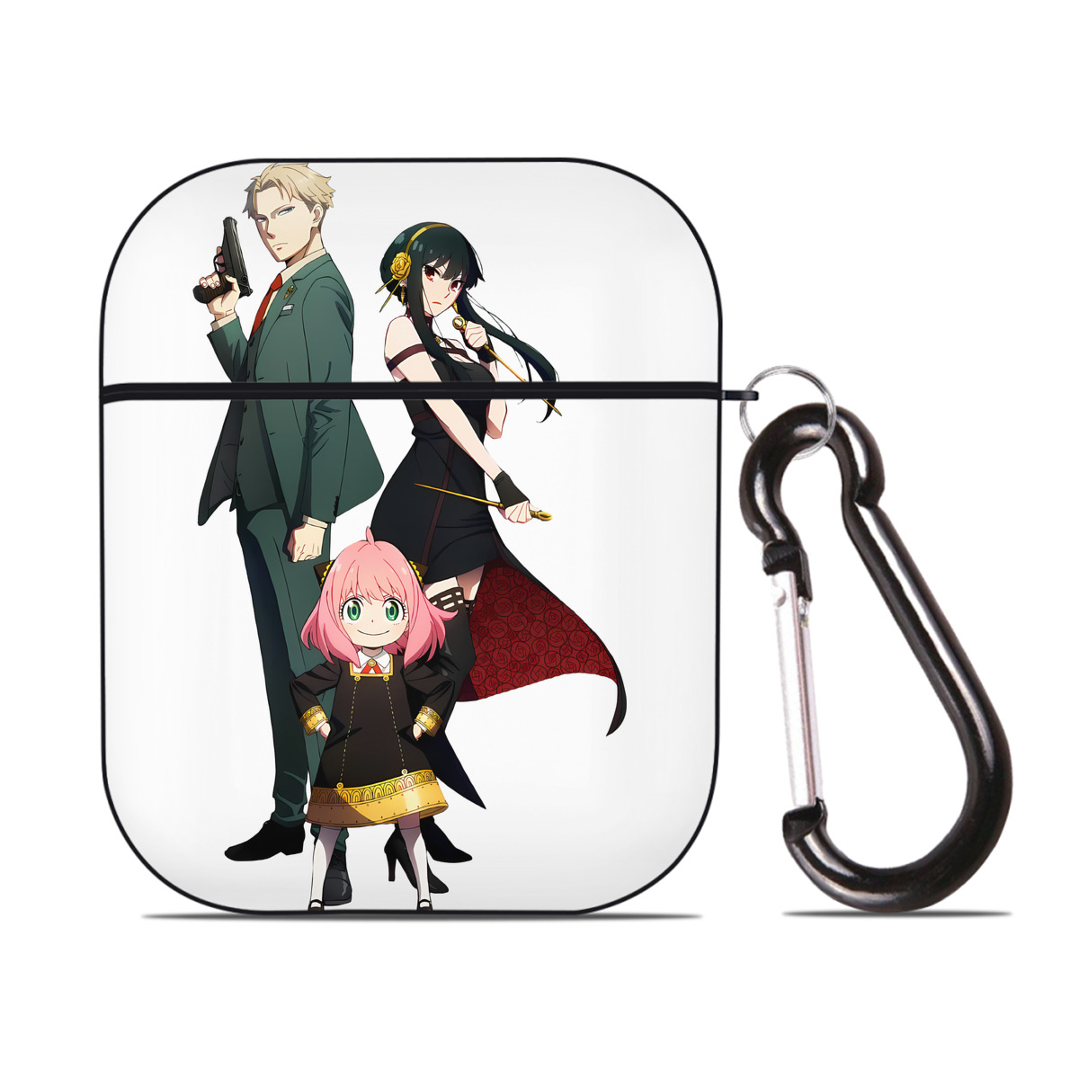 （画像用） SPY×FAMILY间谍家家酒 AirPods 第2世代保護ケース ハードシェル ブラック 耐衝撃・防指紋・カラビナ付き