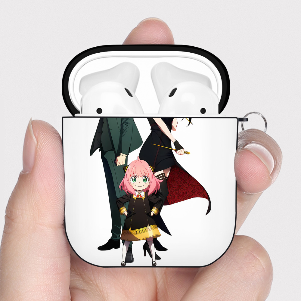 （画像用） SPY×FAMILY间谍家家酒 AirPods 第2世代保護ケース ハードシェル ブラック 耐衝撃・防指紋・カラビナ付き