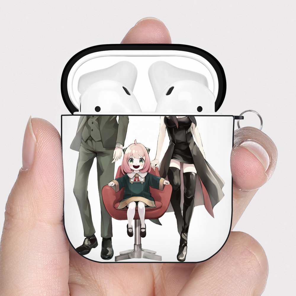 （画像用） SPY×FAMILY间谍家家酒 AirPods 第2世代保護ケース ハードシェル ブラック 耐衝撃・防指紋・カラビナ付き