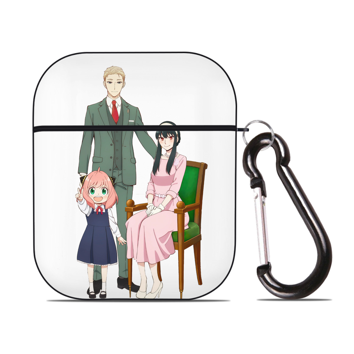 （画像用） SPY×FAMILY间谍家家酒 AirPods 第2世代保護ケース ハードシェル ブラック 耐衝撃・防指紋・カラビナ付き