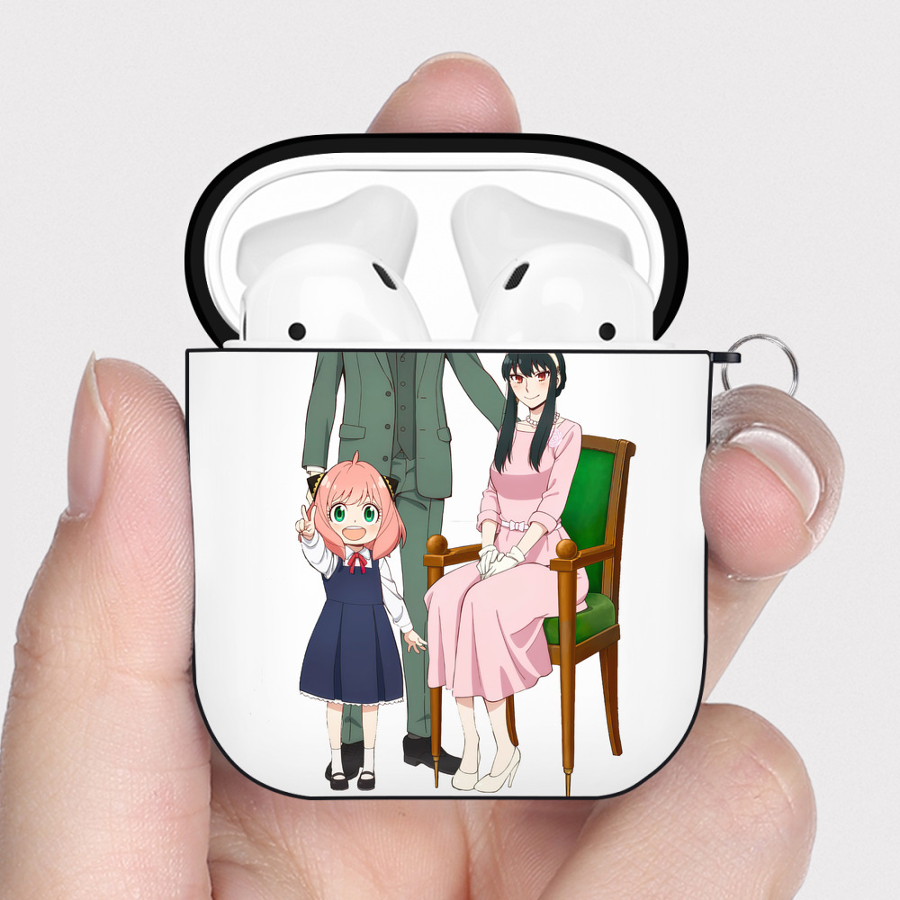 （画像用） SPY×FAMILY间谍家家酒 AirPods 第2世代保護ケース ハードシェル ブラック 耐衝撃・防指紋・カラビナ付き