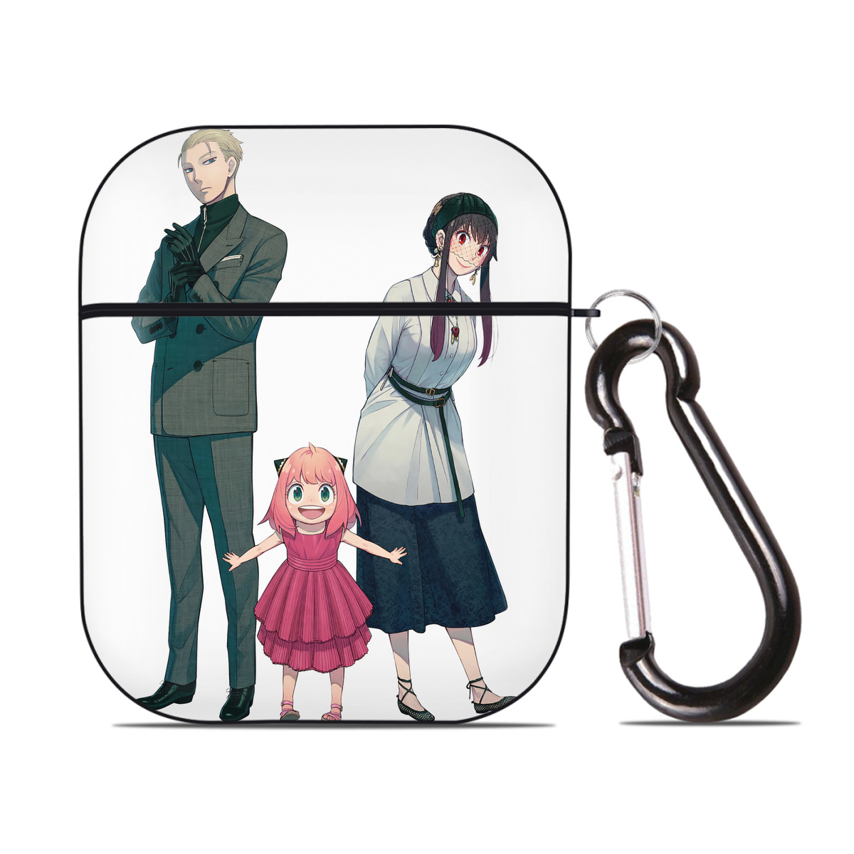 （画像用） SPY×FAMILY间谍家家酒 AirPods 第2世代保護ケース ハードシェル ブラック 耐衝撃・防指紋・カラビナ付き