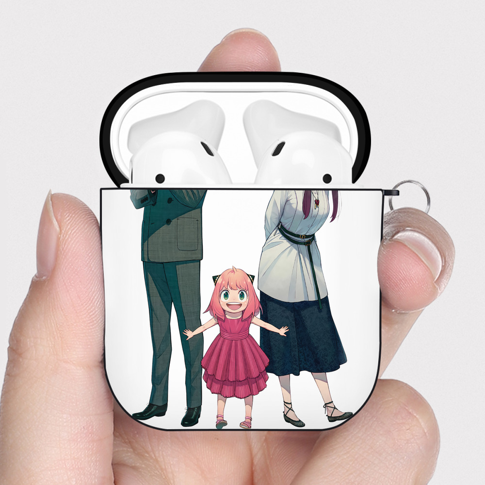 （画像用） SPY×FAMILY间谍家家酒 AirPods 第2世代保護ケース ハードシェル ブラック 耐衝撃・防指紋・カラビナ付き