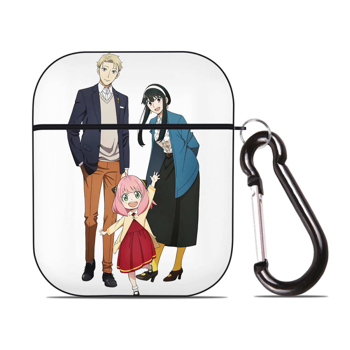 （画像用） SPY×FAMILY间谍家家酒 AirPods 第2世代保護ケース ハードシェル ブラック 耐衝撃・防指紋・カラビナ付き