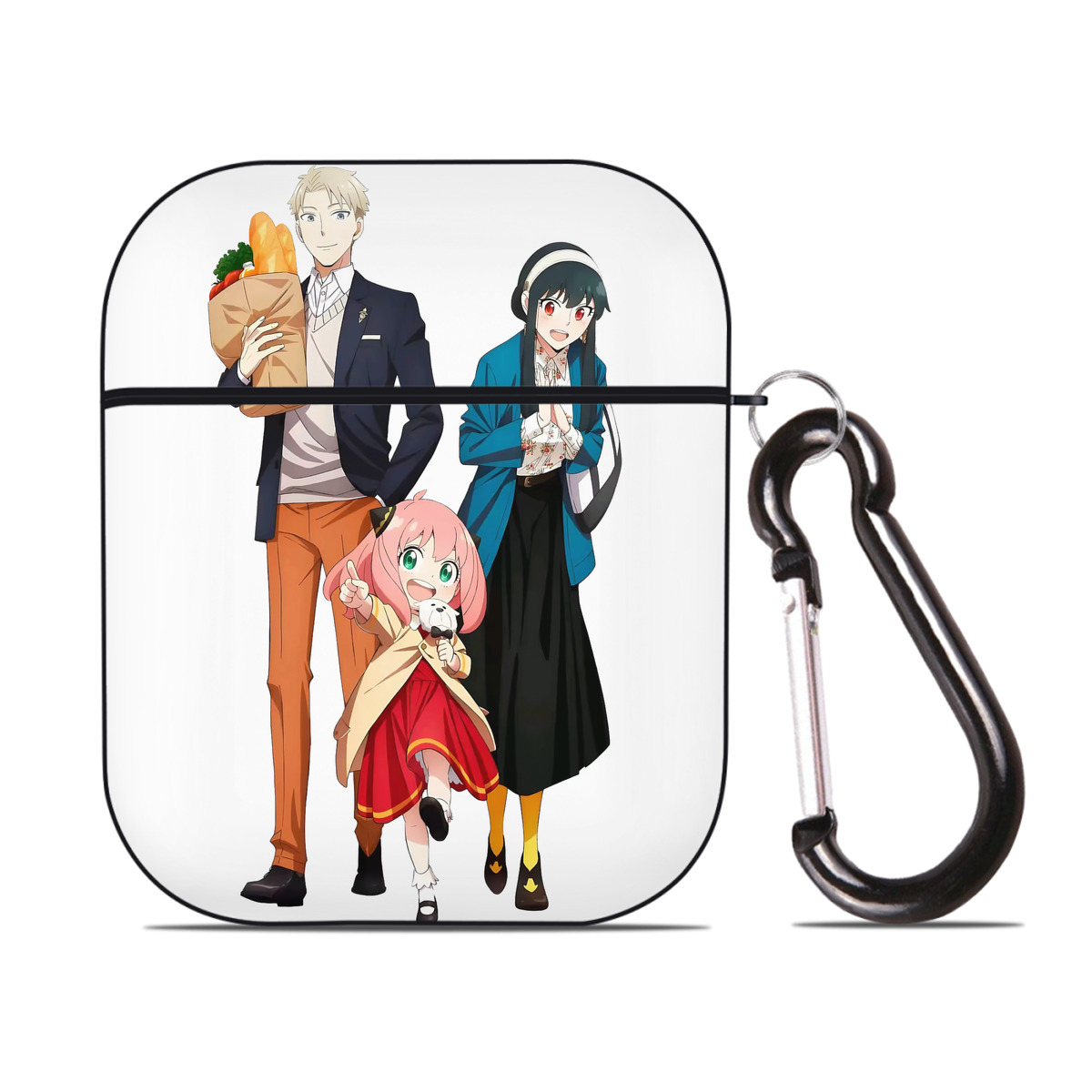 （画像用） SPY×FAMILY间谍家家酒 AirPods 第2世代保護ケース ハードシェル ブラック 耐衝撃・防指紋・カラビナ付き