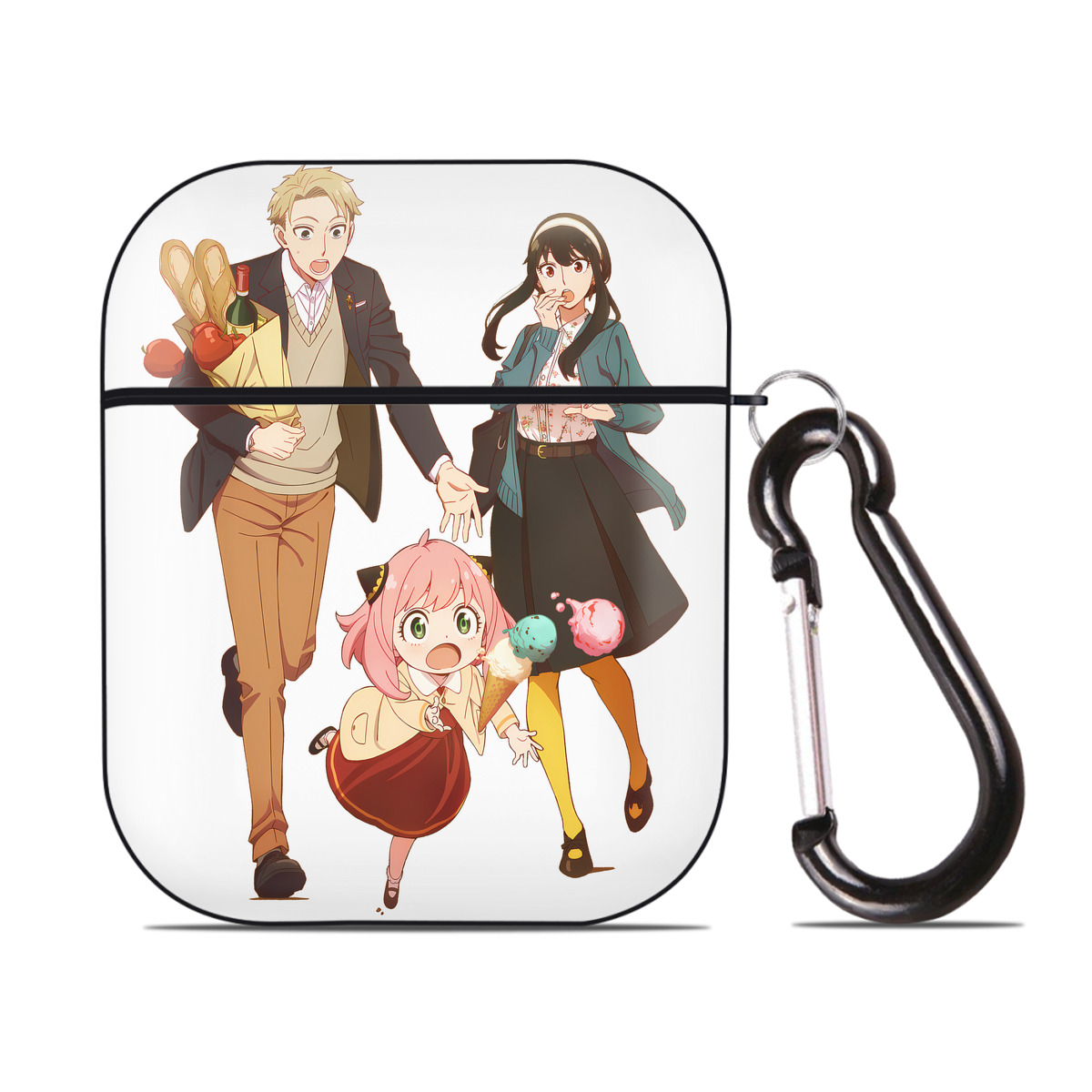（画像用） SPY×FAMILY间谍家家酒 AirPods 第2世代保護ケース ハードシェル ブラック 耐衝撃・防指紋・カラビナ付き