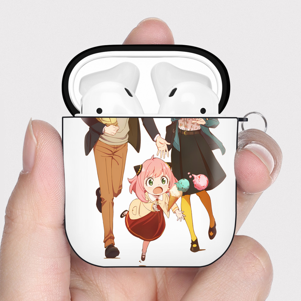 （画像用） SPY×FAMILY间谍家家酒 AirPods 第2世代保護ケース ハードシェル ブラック 耐衝撃・防指紋・カラビナ付き