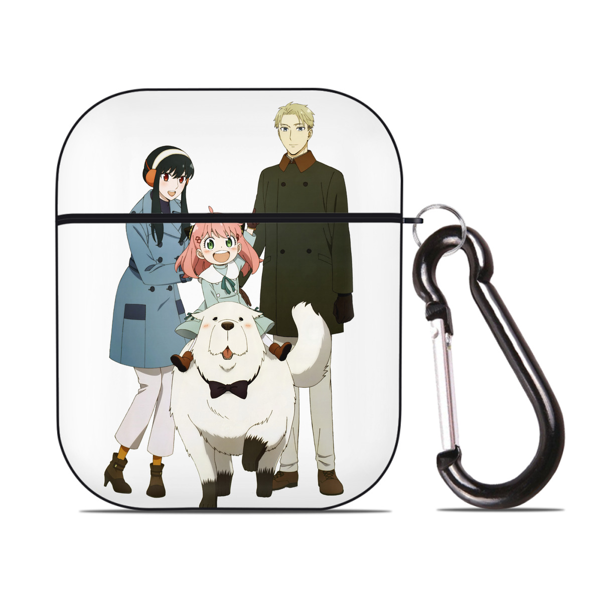 （画像用） SPY×FAMILY间谍家家酒 AirPods 第2世代保護ケース ハードシェル ブラック 耐衝撃・防指紋・カラビナ付き