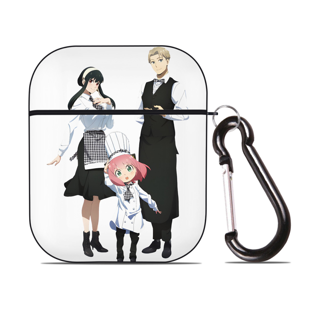 （画像用） SPY×FAMILY间谍家家酒 AirPods 第2世代保護ケース ハードシェル ブラック 耐衝撃・防指紋・カラビナ付き
