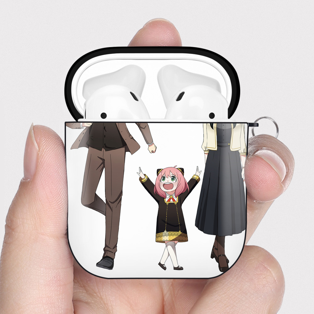 （画像用） SPY×FAMILY间谍家家酒 AirPods 第2世代保護ケース ハードシェル ブラック 耐衝撃・防指紋・カラビナ付き