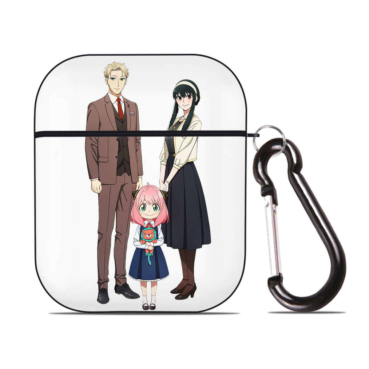 （画像用） SPY×FAMILY间谍家家酒 AirPods 第2世代保護ケース ハードシェル ブラック 耐衝撃・防指紋・カラビナ付き