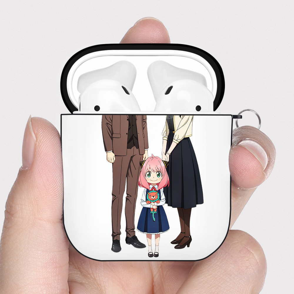 （画像用） SPY×FAMILY间谍家家酒 AirPods 第2世代保護ケース ハードシェル ブラック 耐衝撃・防指紋・カラビナ付き