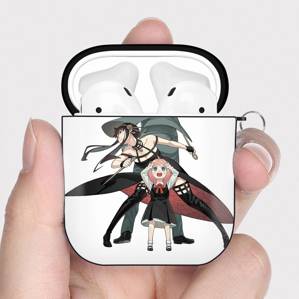 （画像用） SPY×FAMILY间谍家家酒 AirPods 第2世代保護ケース ハードシェル ブラック 耐衝撃・防指紋・カラビナ付き