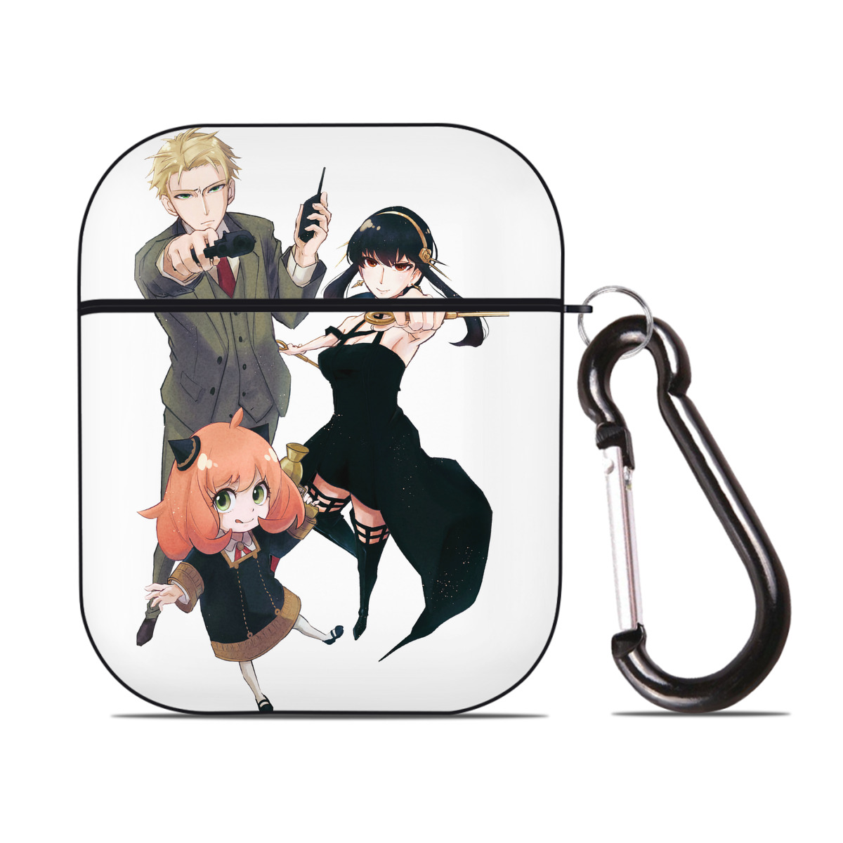（画像用） SPY×FAMILY间谍家家酒 AirPods 第2世代保護ケース ハードシェル ブラック 耐衝撃・防指紋・カラビナ付き