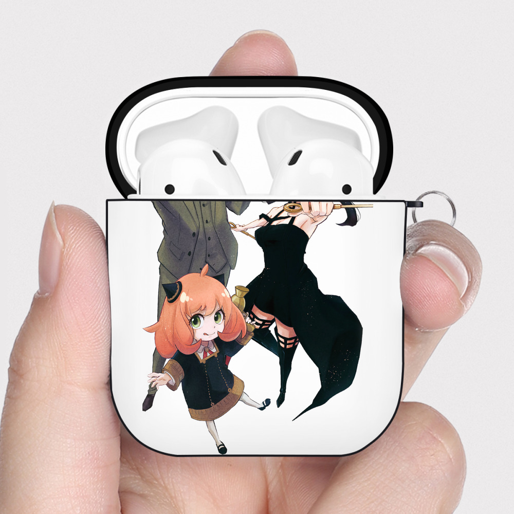 （画像用） SPY×FAMILY间谍家家酒 AirPods 第2世代保護ケース ハードシェル ブラック 耐衝撃・防指紋・カラビナ付き